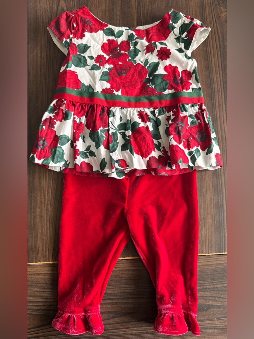Janie and Jack White Floral Top with Red and Green Accents